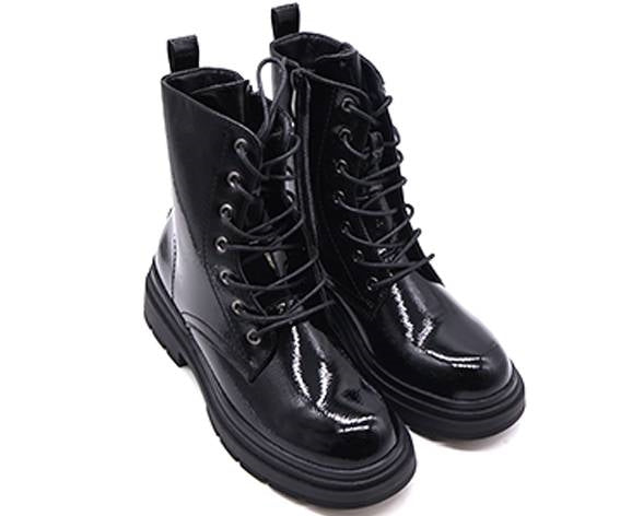 black patent combat boot