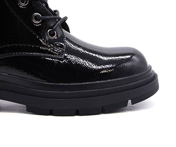 black patent combat boot
