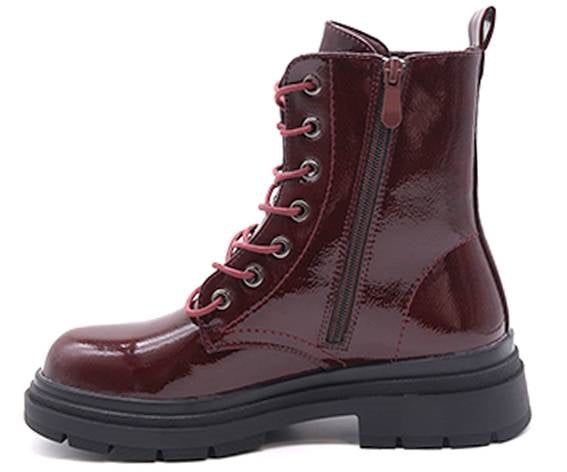 burgundy patent combat boot