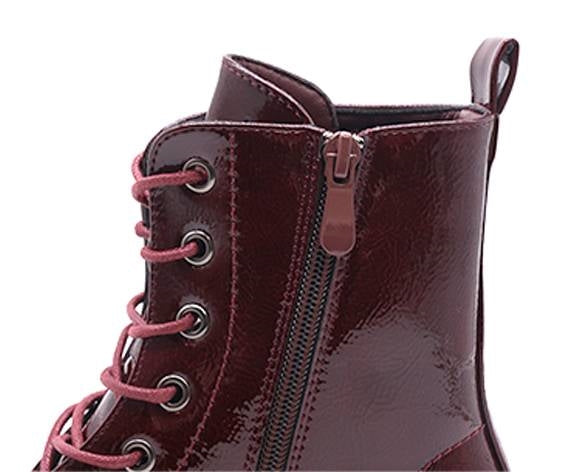 burgundy patent combat boot