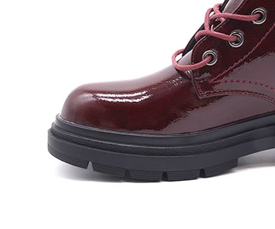 burgundy patent combat boot