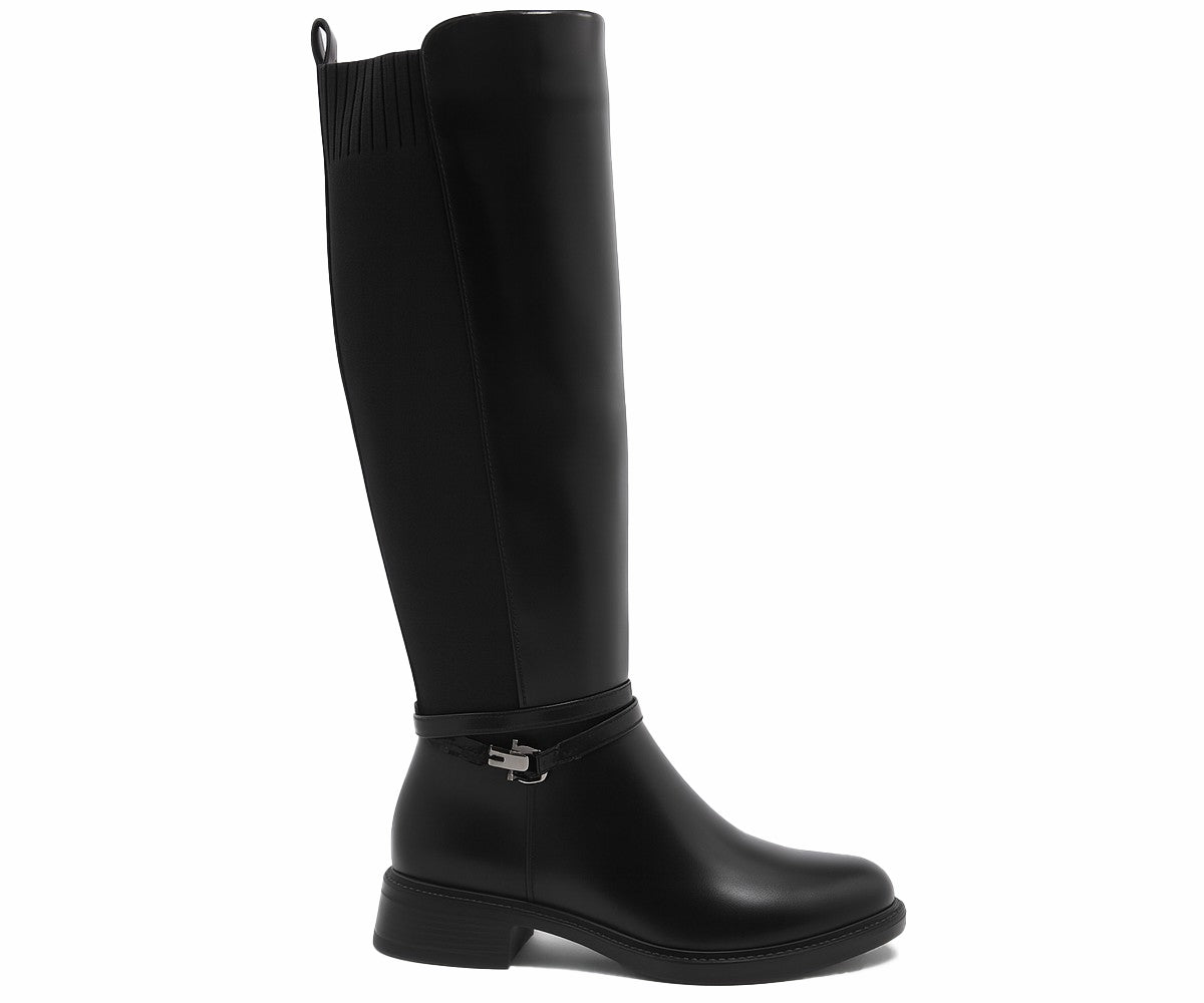 black buckled riding boot