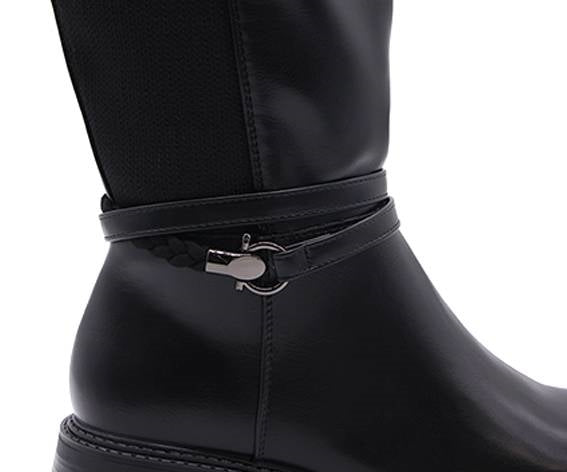 black buckled riding boot