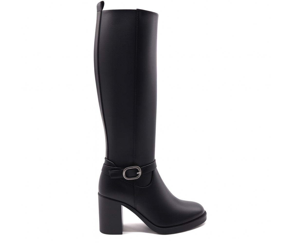 black stretch-knit high calf boot