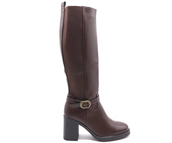 brown stretch-knit high calf boot