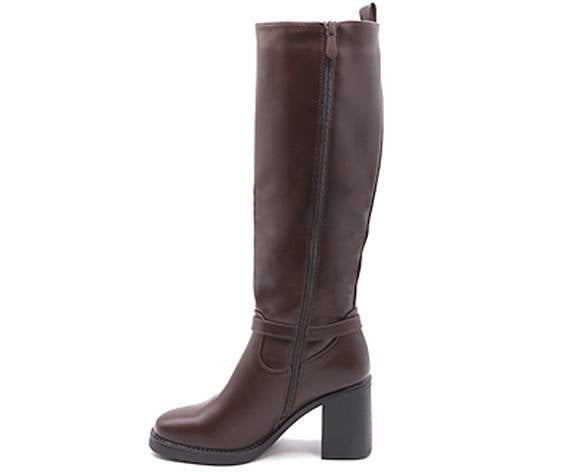 brown stretch-knit high calf boot