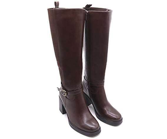 brown stretch-knit high calf boot