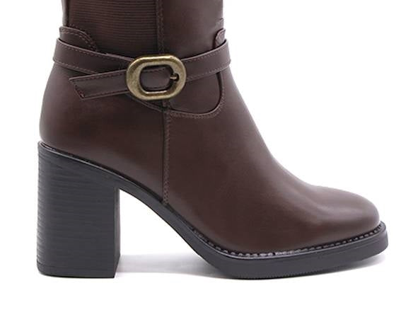 brown stretch-knit high calf boot