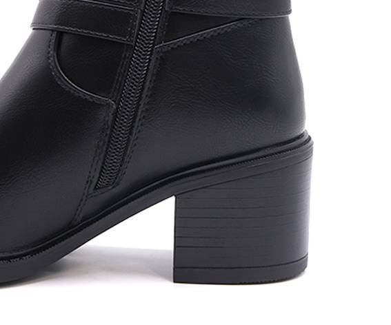 black dbl buckled knee boot