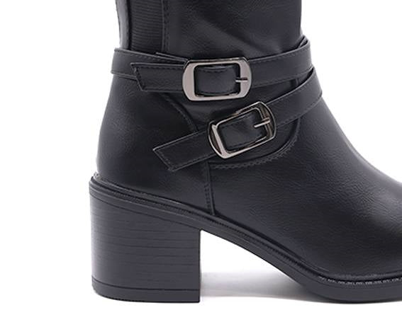 black dbl buckled knee boot
