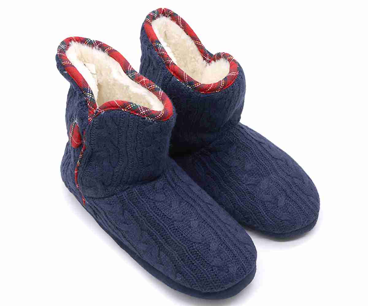 Navy Fleece Bootie Slippers