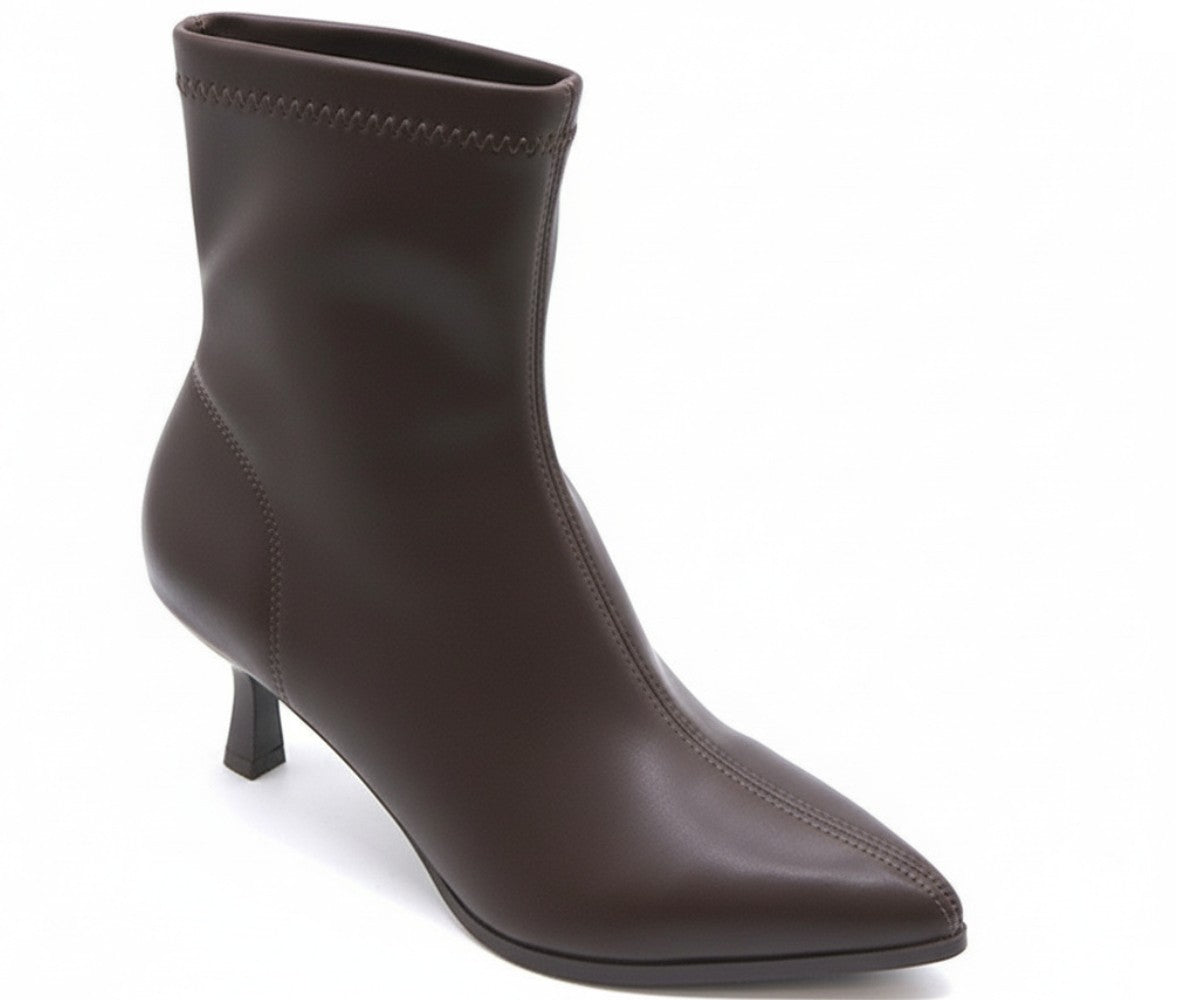 Brown Stretch Stiletto Booties