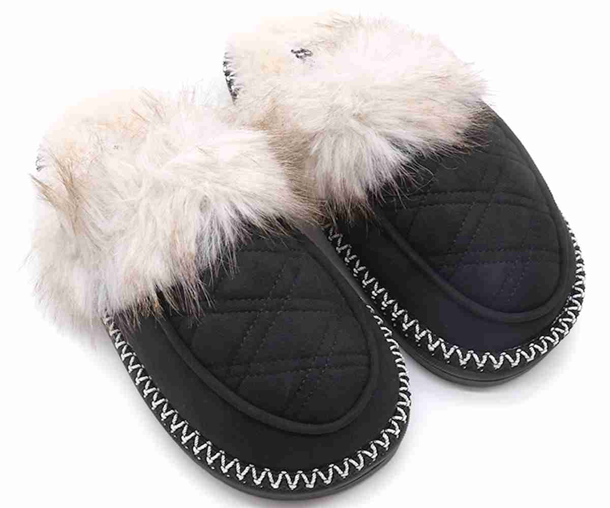 Black Capitone Furry  Slippers