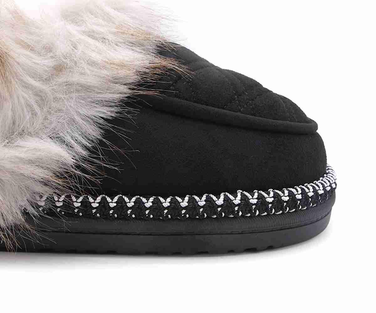 Black Capitone Furry  Slippers