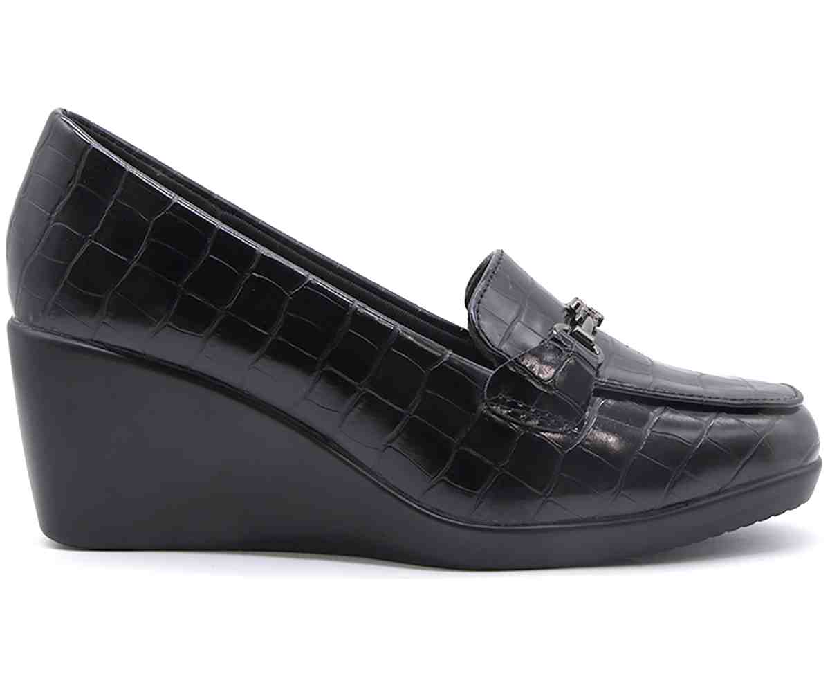 Comfit Black Croc Wedge Loafer