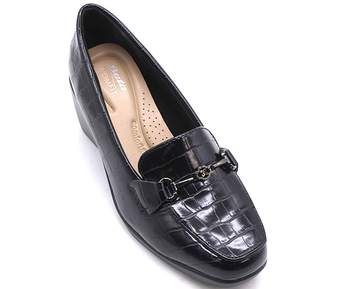Comfit Black Croc Wedge Loafer
