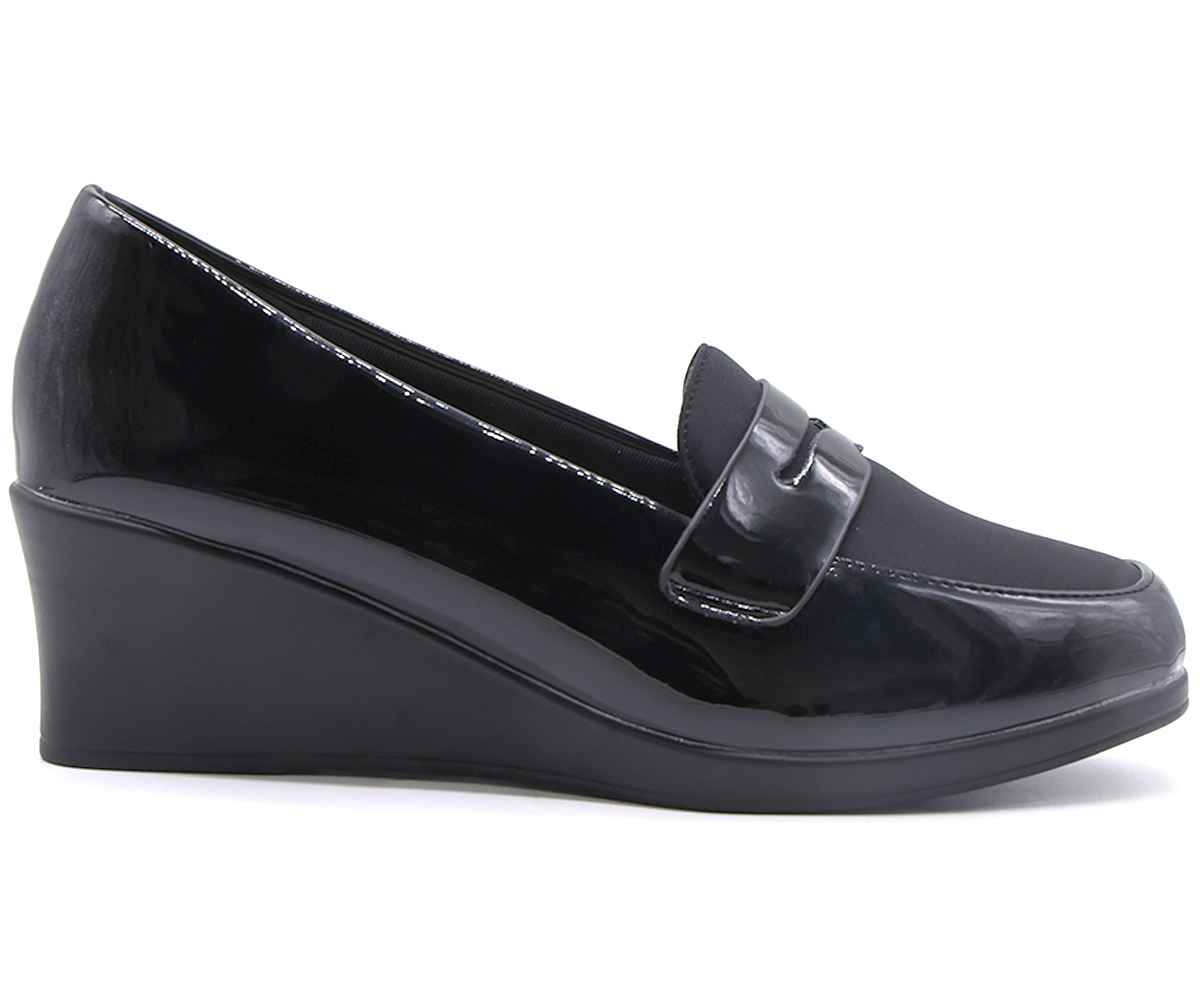 Comfit Black Satin Mix Wedge Loafer