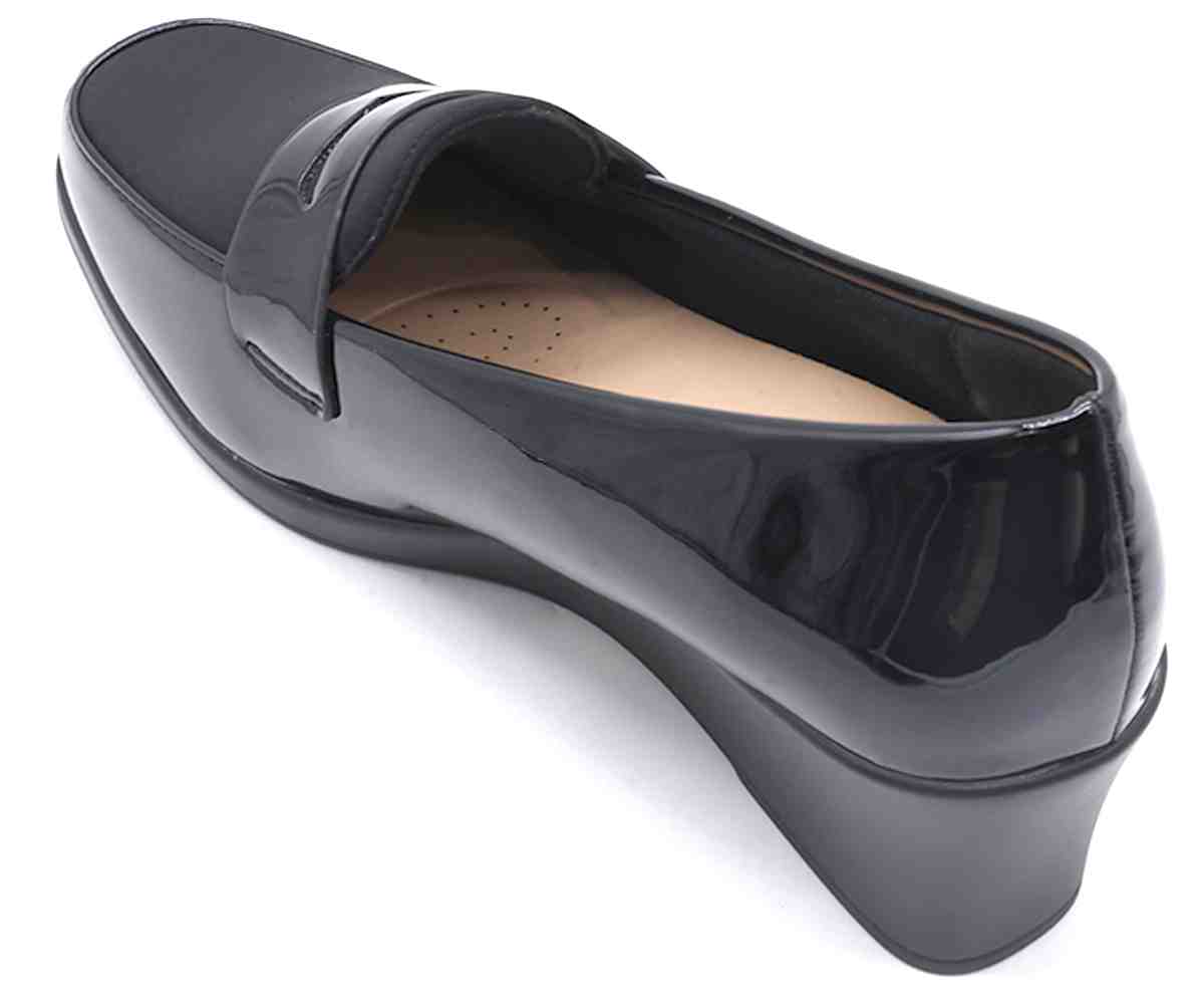 Comfit Black Satin Mix Wedge Loafer