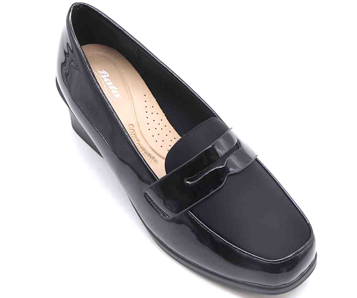 Comfit Black Satin Mix Wedge Loafer