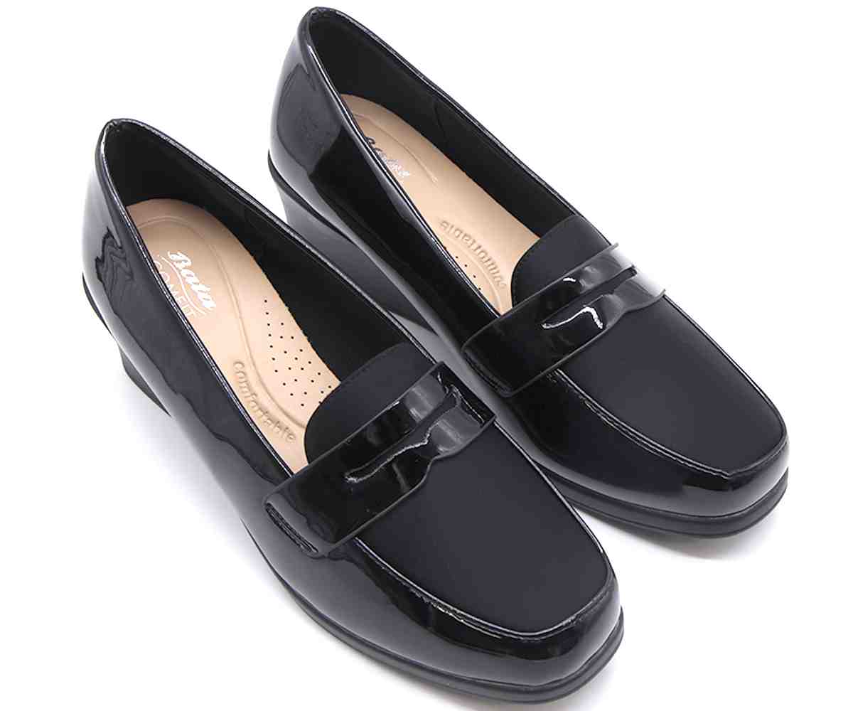 Comfit Black Satin Mix Wedge Loafer