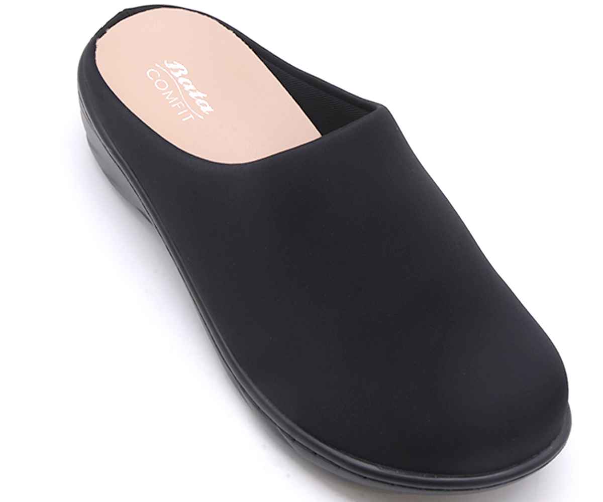 Comfit Wedge Black Satin Clog
