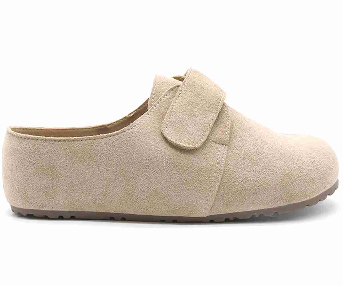 Beige Velcro Suede Slide