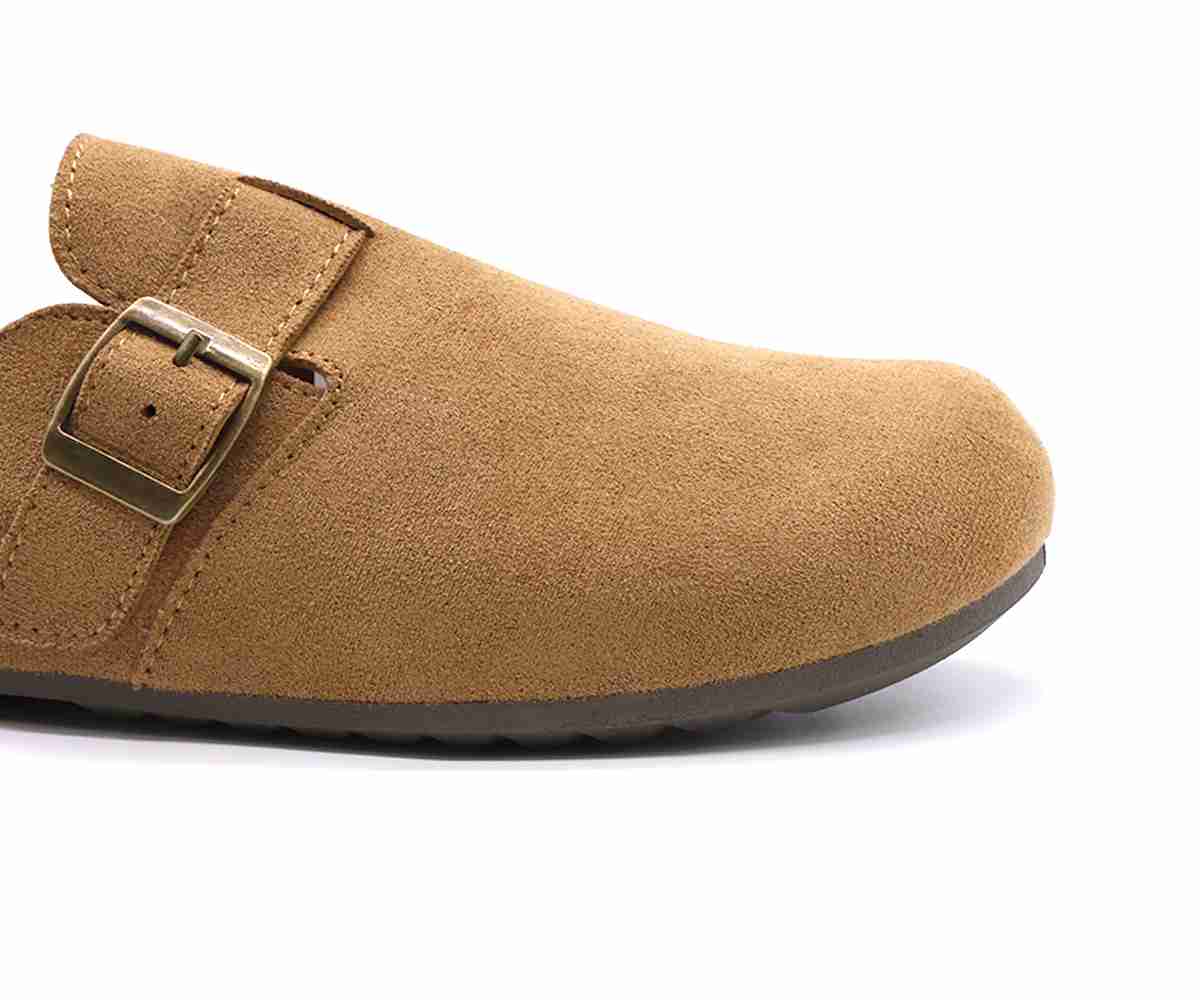 Buckled Camel Suede Slide