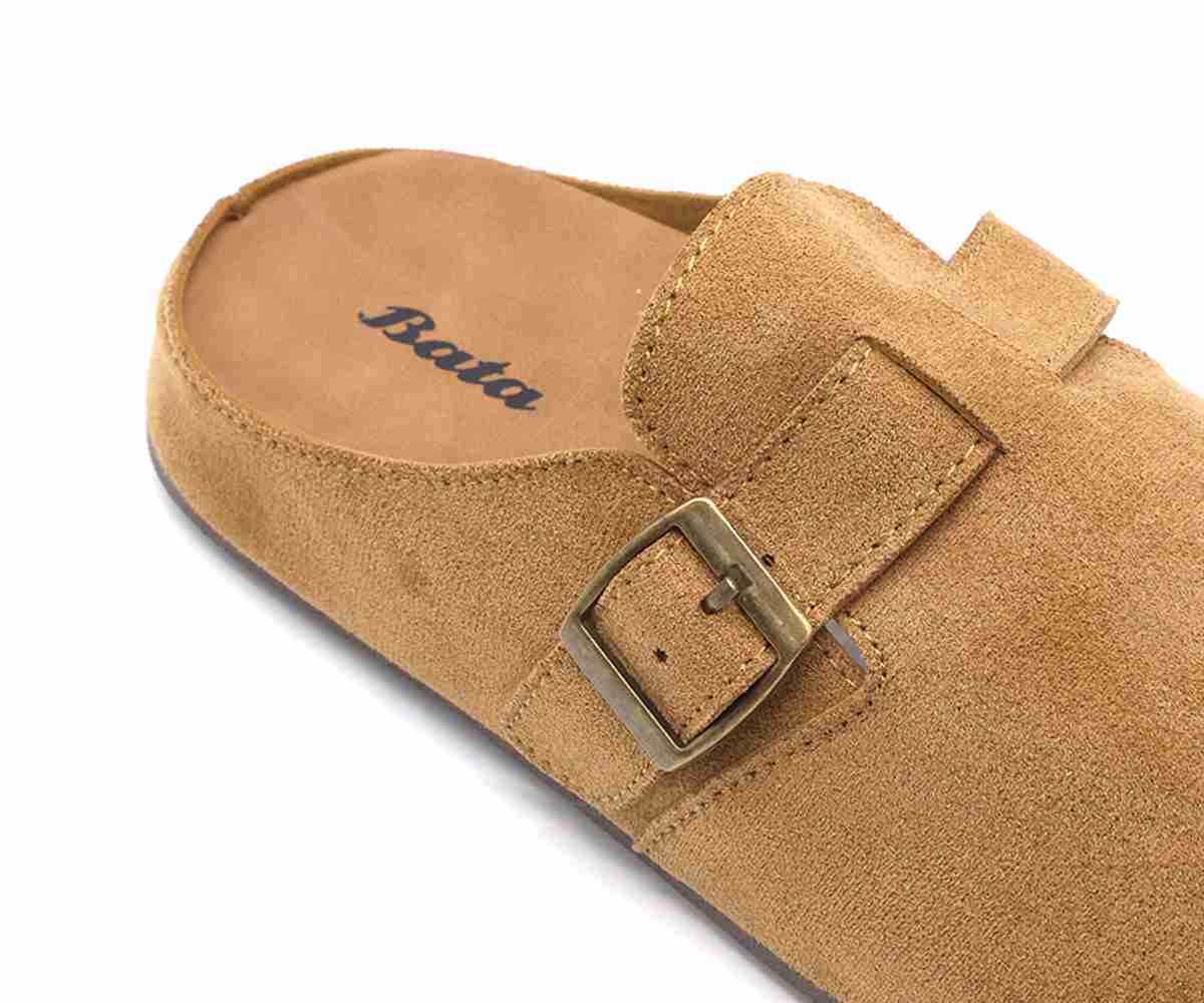 Buckled Camel Suede Slide