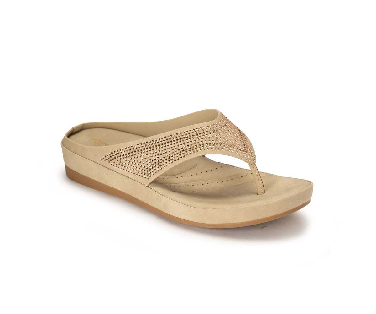 Comfit Beige Rhinestone Thong Slide