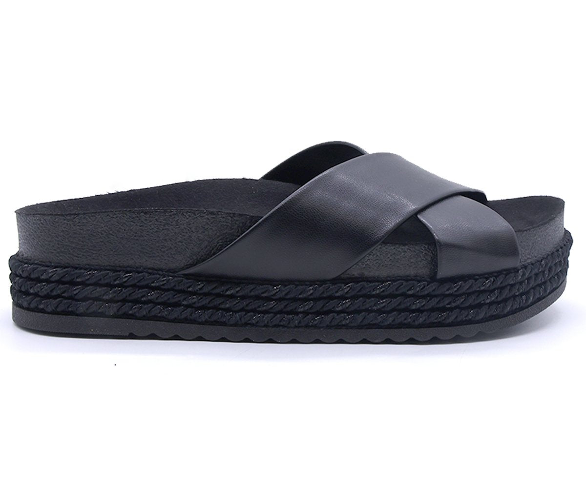 Br Chunky Cork Black Crossover Slides