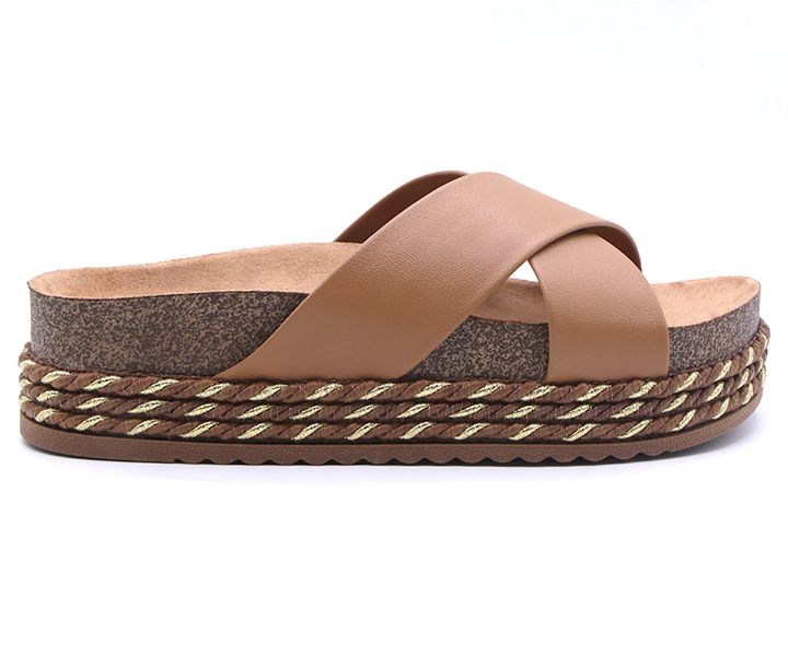 Br Chunky Cork Nude Crossover Slides