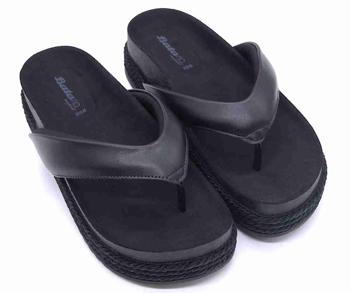 Br Chunky Cork Black Thong Slides