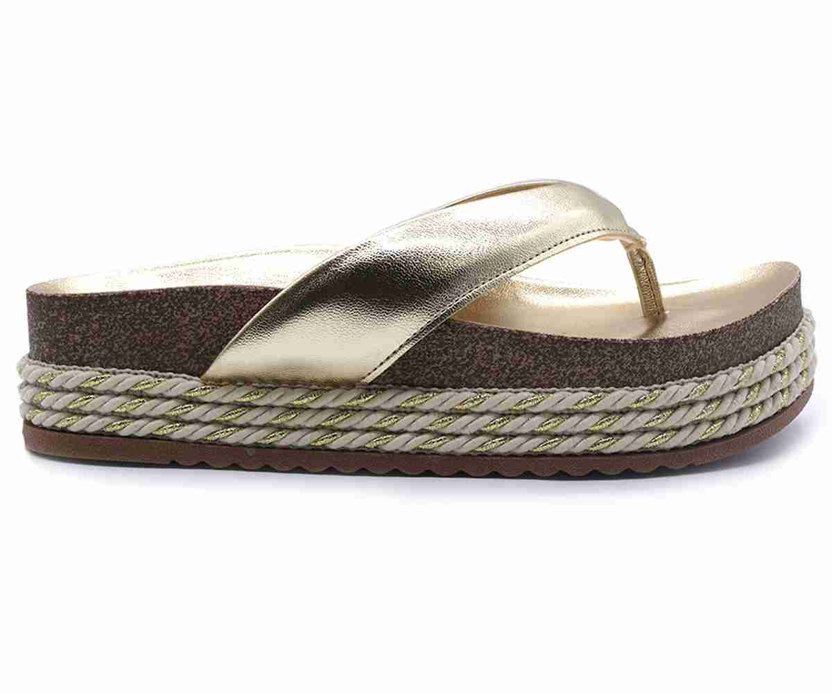 Br Chunky Cork Gold Thong Slides