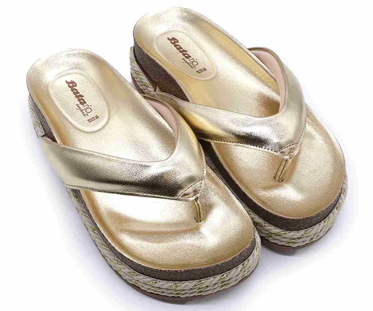 Br Chunky Cork Gold Thong Slides