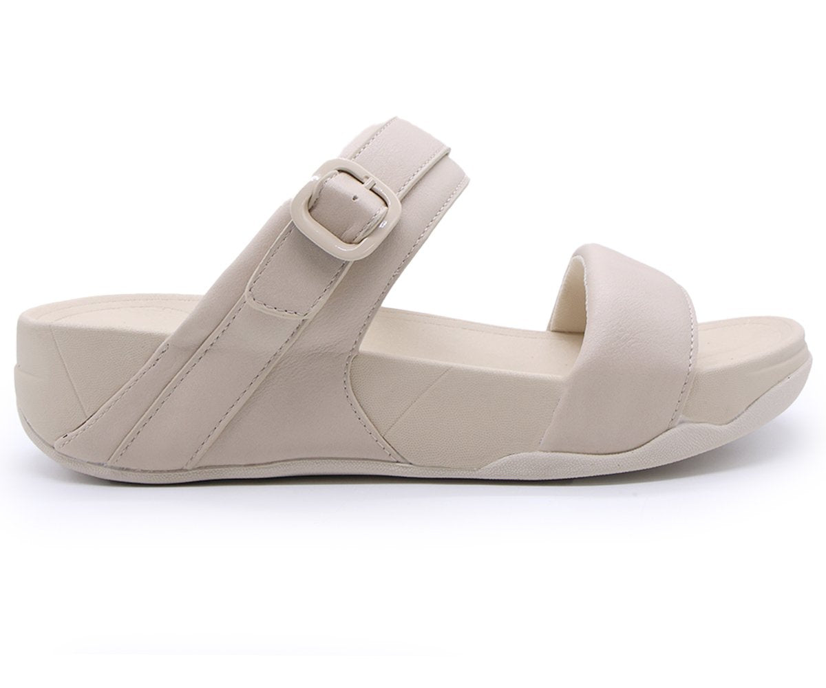 Dbl Banded Beige Slides