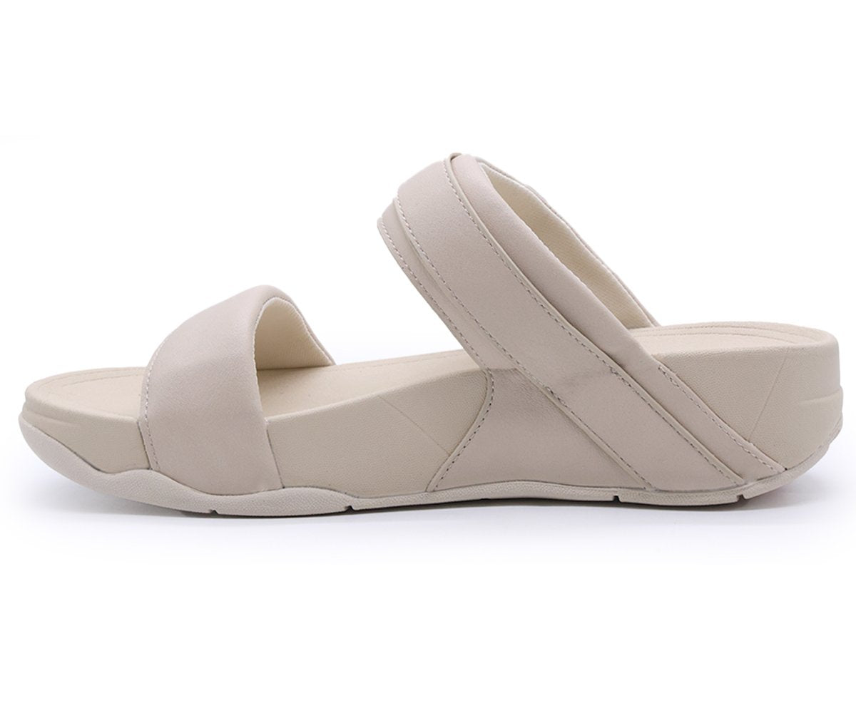 Dbl Banded Beige Slides
