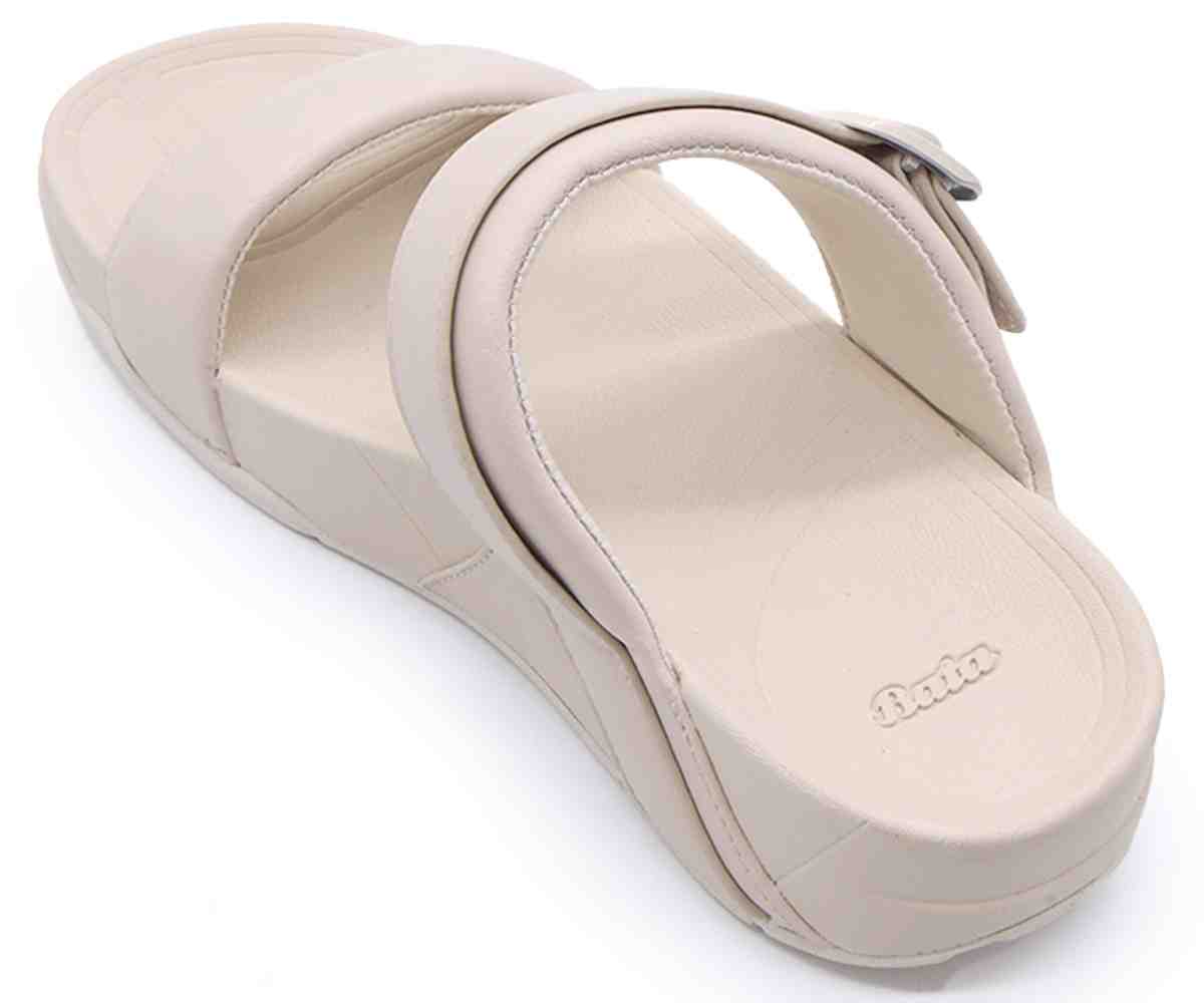 Dbl Banded Beige Slides