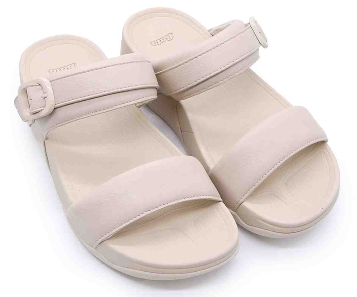 Dbl Banded Beige Slides