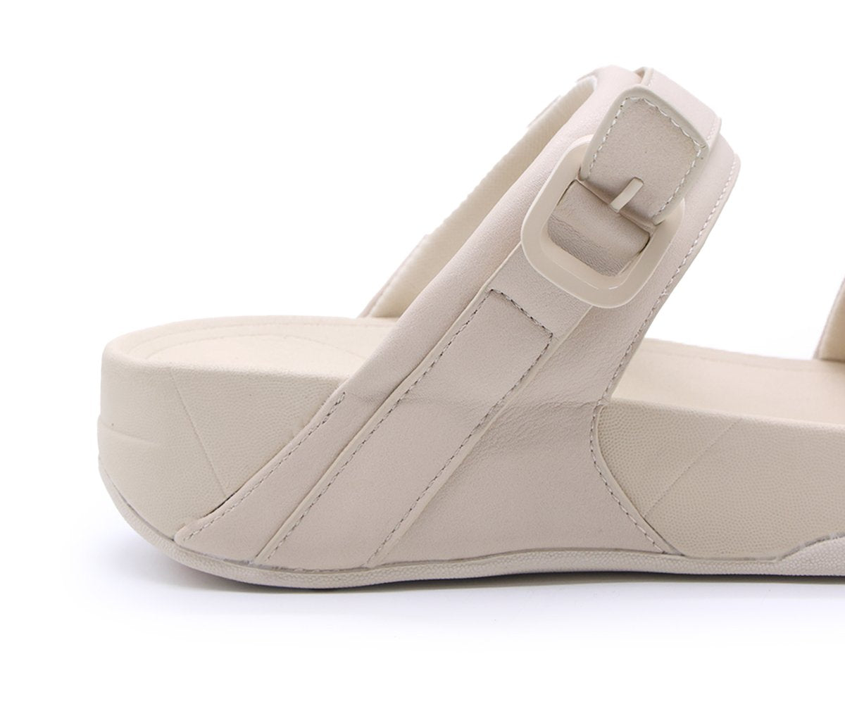 Dbl Banded Beige Slides