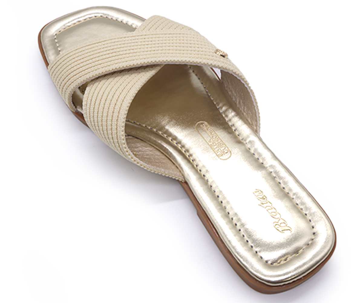 Beige Knit Crossover Slides