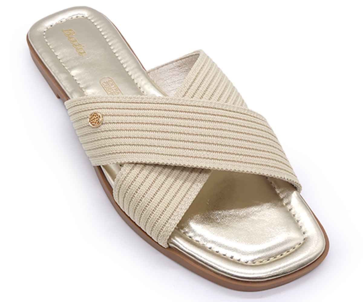 Beige Knit Crossover Slides