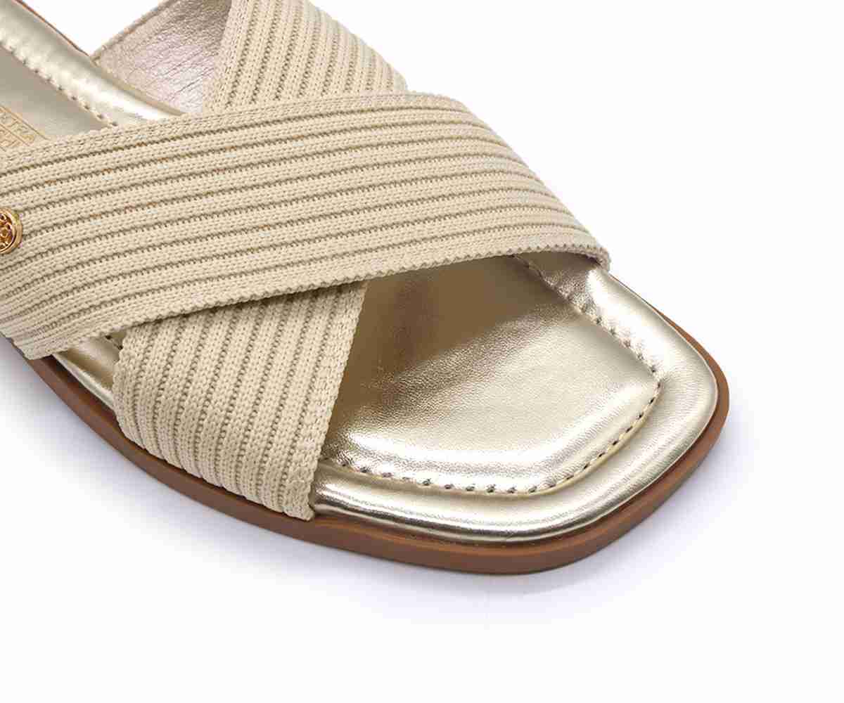 Beige Knit Crossover Slides