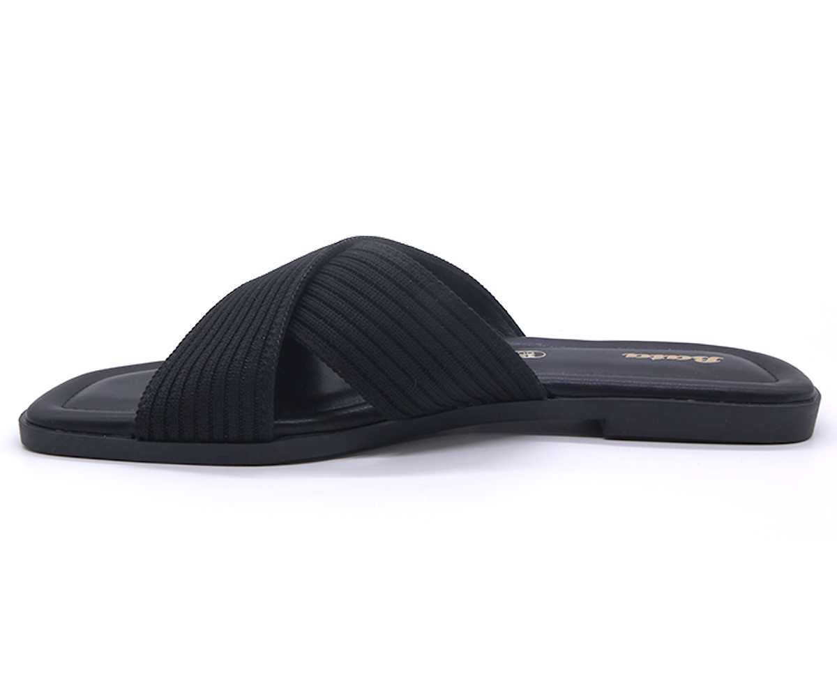 Black Knit Crossover Slides