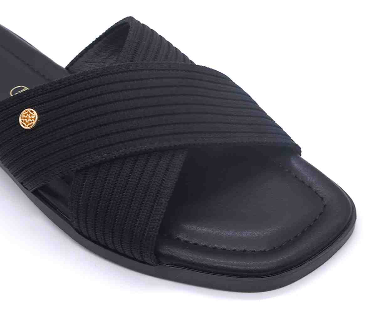 Black Knit Crossover Slides