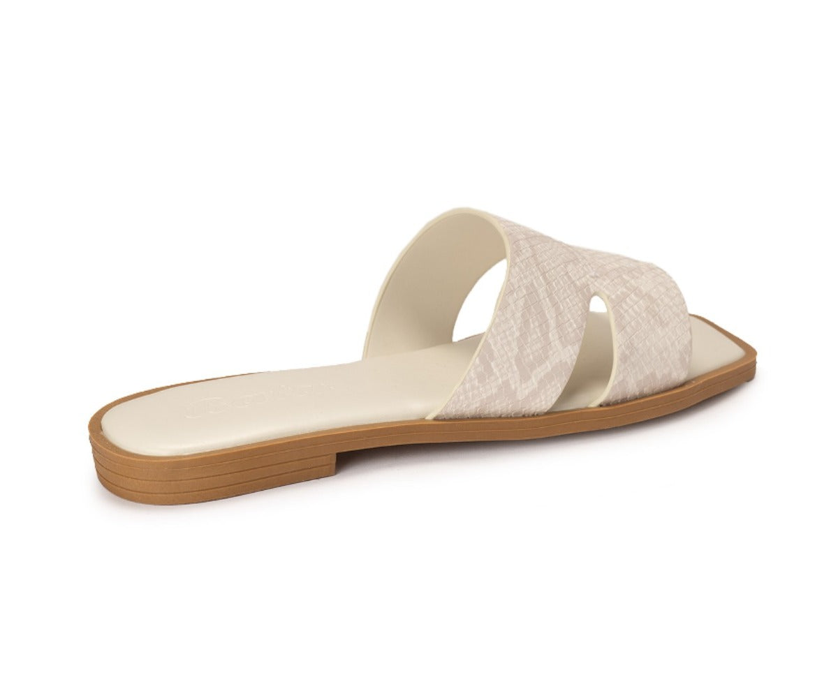 Beige Snakeskin  Cut-Out Slides