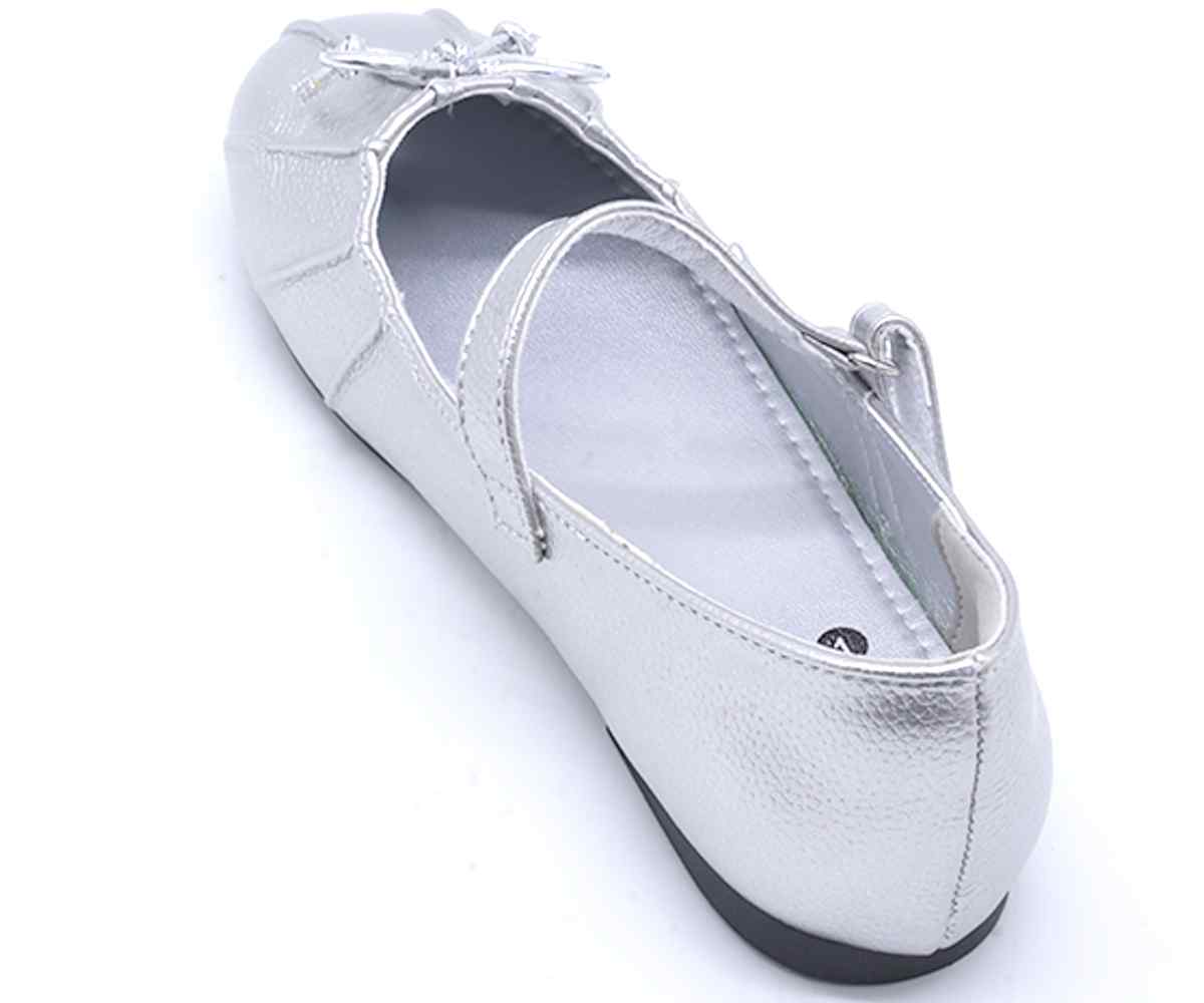 Silver Bow Mary Jane Ballet Flats