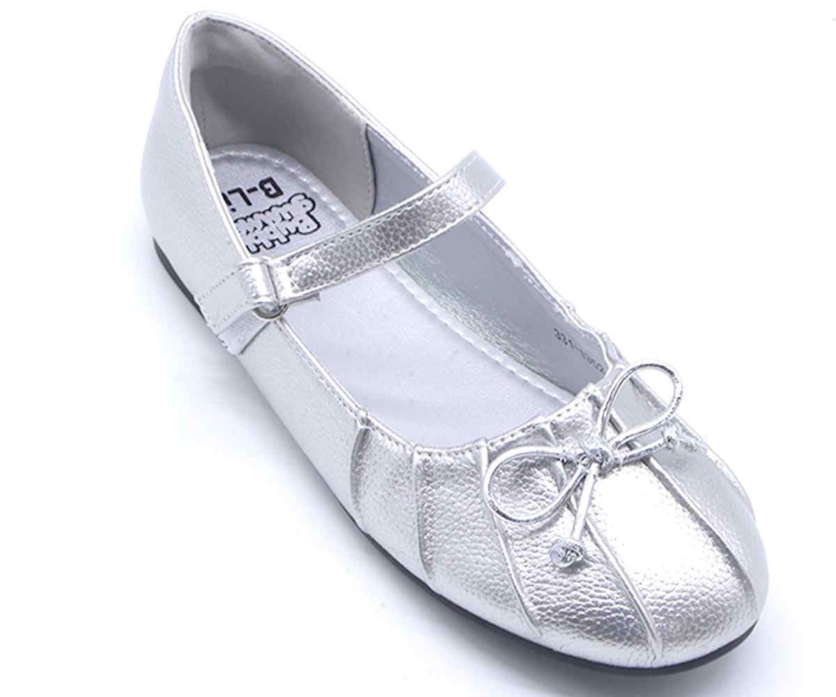 Silver Bow Mary Jane Ballet Flats
