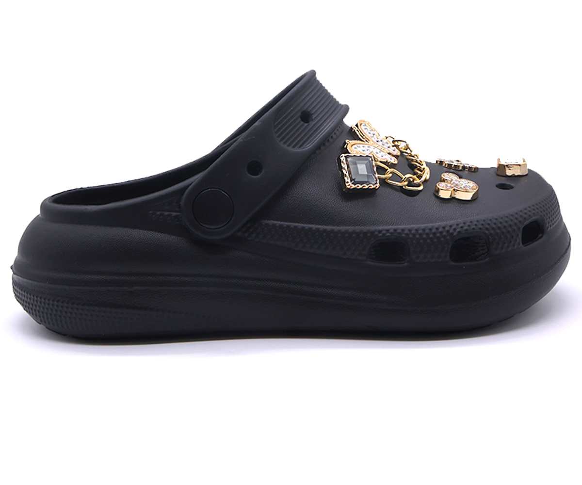Black Embellished Foam Clogs