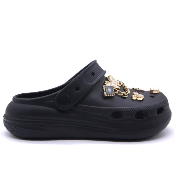 Black Embellished Foam Clogs