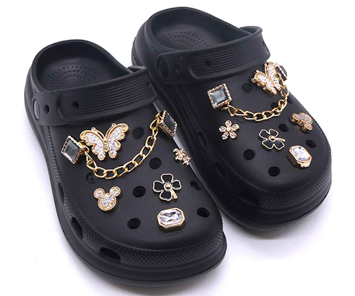 Black Embellished Foam Clogs